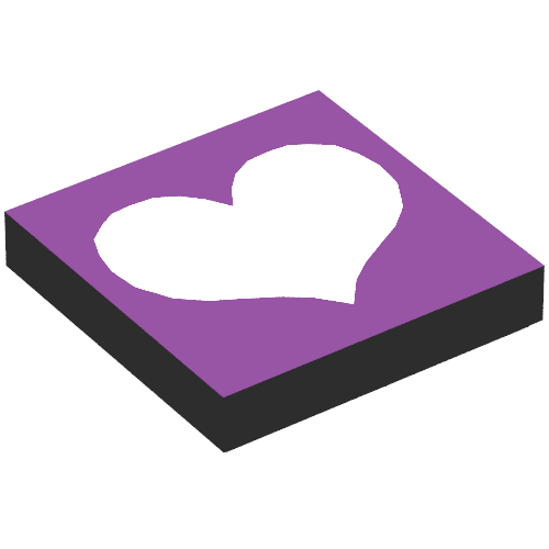 Rendu LDraw de Tuile 2 x 2 avec Scala avec cœur violet clair sur fond violet imprimé (Tile 2 x 2 with Scala with Light Violet Heart on Purple Background Print), couleur indicative
