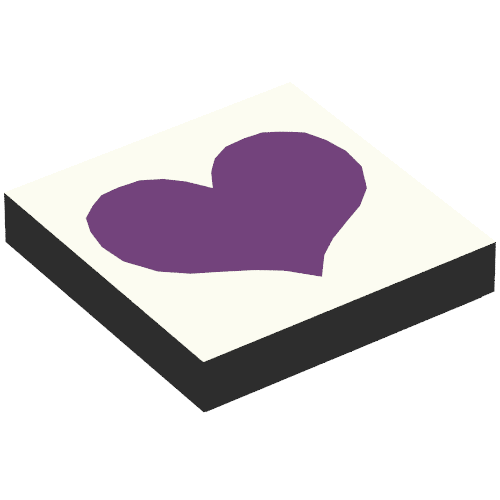 Rendu LDraw de Tuile 2 x 2 avec cœur violet sur fond violet clair motif imprimé (Tile 2 x 2 with Purple Heart on Light Violet Background Print), couleur indicative