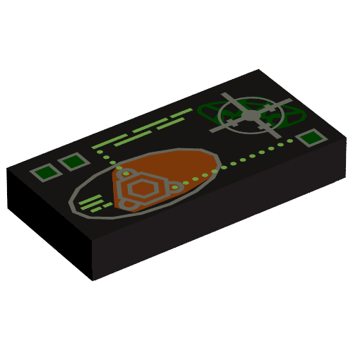 Rendu LDraw de Tuile 1 x 2 avec affichage de l'orbite de mars motif imprimé (Tile 1 x 2 with Mars Orbit Display Print), couleur indicative