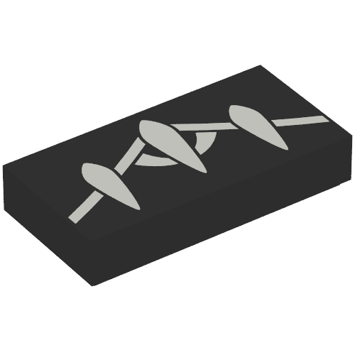 Rendu LDraw de Tuile 1 x 2 avec motif imprimé Black Panther Arm (Tile 1 x 2 with Black Panther Arm Print), couleur indicative