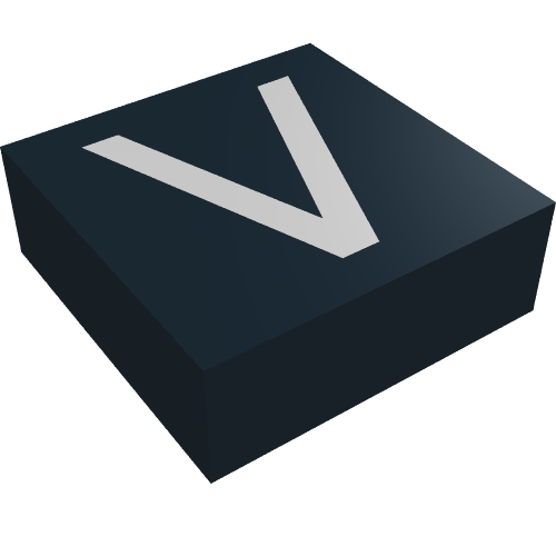 Rendu LDraw de Tuile 1 x 1 avec lettre majuscule V motif imprimé (Tile 1 x 1 with letter Capital V Print), couleur indicative