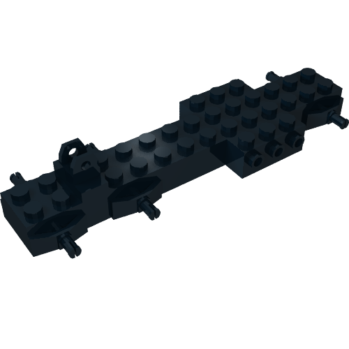 Rendu LDraw de Vehicle Base 4 x 14 x 1 avec Towball Hitch, 3 tenon on Each Side (Semi Tractor), couleur indicative