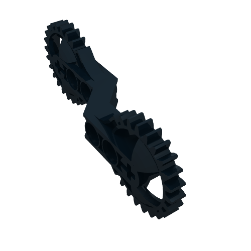 Rendu LDraw de Bras Technic 1 x 7 x 3 avec embouts (Technic Arm 1 x 7 x 3 with Gear Ends), couleur indicative