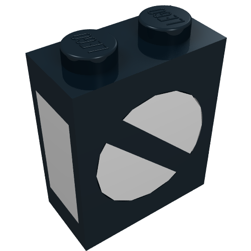 Rendu LDraw de Brique 1 x 2 x 2 avec motif imprimé Train Point (Brick 1 x 2 x 2 with Train Point Print), couleur indicative
