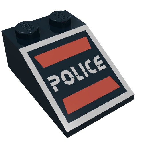 Rendu LDraw de Brique inclinée 33° 3 x 2 avec motif imprimé 'POLICE' (Space Police I) (Brick Sloped 33° 3 x 2 with 'POLICE' Print (Space Police I)), couleur indicative