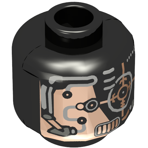 Tête de minifigurine droïde, peau de cuivre et motif imprimé d'oculaire argent [tenon creux bouché] (Minifig Head Droid, Copper Skin and Silver Eyepiece Print [Blocked Open Stud])