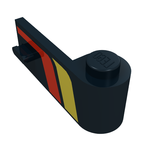 Rendu LDraw de Porte 1 x 3 x 1 droite [rayures rouges et jaunes imprimées] (Door 1 x 3 x 1 Right [Red and Yellow Stripes Print]), couleur indicative