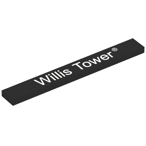 Rendu LDraw de Tuile 1 x 8 avec motif imprimé 'Willis Tower' (Tile 1 x 8 with 'Willis Tower' Print), couleur indicative