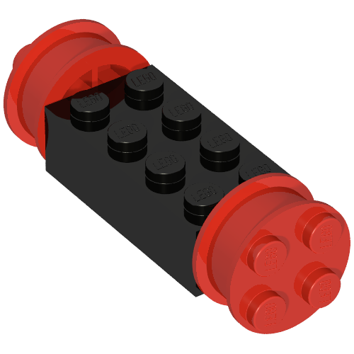 Rendu LDraw de Brique Spécial 2 x 4 avec roues, Freestyle rouge (Brick Special 2 x 4 with Wheels, Freestyle Red), couleur indicative