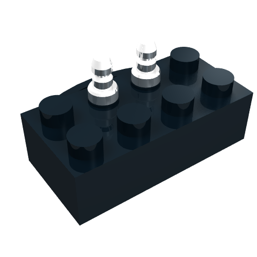 Rendu LDraw de Brique 2 x 4, 12V avec micros de puissance pour moteur de train et connecteurs solides (Brick 2 x 4, 12V with Power Pickups for Train Motor and Solid Pins), couleur indicative