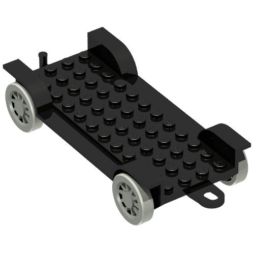 Rendu LDraw de Fabuland, base de véhicule, châssis de voiture 12 x 6 avec crochet de remorquage [assemblage complet] (Fabuland, Vehicle Base, Car Chassis 12 x 6 with Tow Hook [Complete Assembly]), couleur indicative