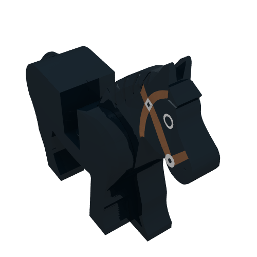 Rendu LDraw de Animal, Horse, Movable tête, Black Eyes Circled avec White, Brown Bridle Print, couleur indicative