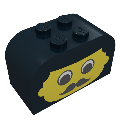 Rendu LDraw de Brique courbée 2 x 4 x 2 double avec visage / moustache motif imprimé (Brick Curved 2 x 4 x 2 Double with Face/Moustache Print), couleur indicative