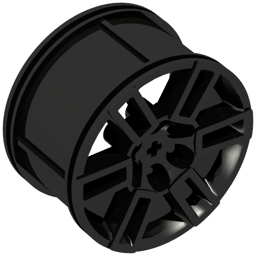 Rendu LDraw de Roue 56 x 34 Support de course Technic à 6 trous d'connecteurs, rayons ouverts (Wheel 56 x 34 Technic Racing Medium with 6 Pin Holes, Open Spokes), couleur indicative