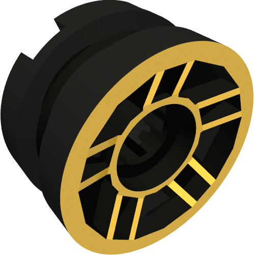 Rendu LDraw de Roue 11 x 6 avec 5 rayons avec motif imprimé contour or (Wheel 11 x 6 with 5 Spokes with Gold Outline Print), couleur indicative