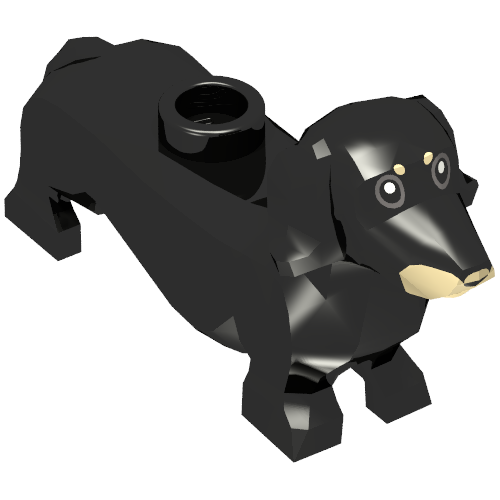 Rendu LDraw de Animal, Dog, Dachshund, Dark Tan Nose, Dark Bluish Grey Eyes and Print, couleur indicative