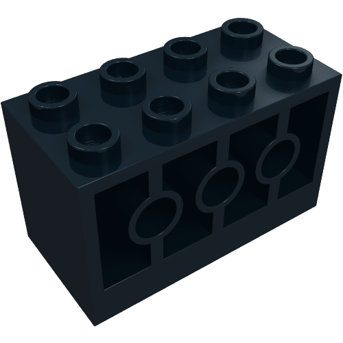 Rendu LDraw de Brique 2 x 4 x 2 avec trous sur les côtés (Brick 2 x 4 x 2 with Holes on Sides), couleur indicative