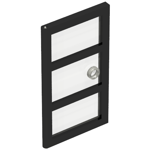 Rendu LDraw de Porte 1 x 4 x 6 avec 3 volets et poignée tenon avec verre transparent (Door 1 x 4 x 6 with 3 Panes and Stud Handle with Trans-Clear Glass), couleur indicative