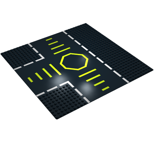 Rendu LDraw de Plaque de base 32 x 32 avec 9-tenon T Intersection avec motif imprimé octogone vert (Baseplate 32 x 32 with 9-Stud T Intersection with Green Octagon Print), couleur indicative