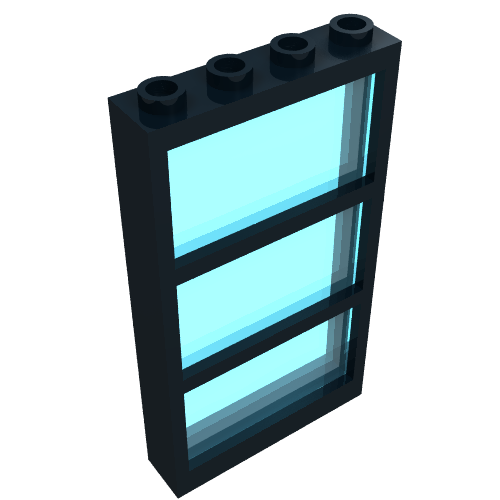 Rendu LDraw de Fenêtre 1 x 4 x 6 cadre avec 3 vitres, avec verre bleu transparent-lumière fixe (Window 1 x 4 x 6 Frame with 3 Panes, with Fixed Trans-Light Blue Glass), couleur indicative