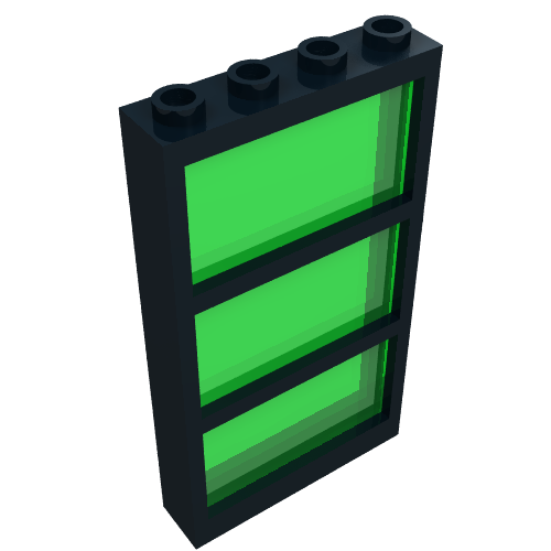 Rendu LDraw de Fenêtre 1 x 4 x 6 cadre avec 3 volets, verre fixe avec verre transparent-vert (Window 1 x 4 x 6 Frame with 3 Panes, Fixed Glass with Trans-Green Glass), couleur indicative