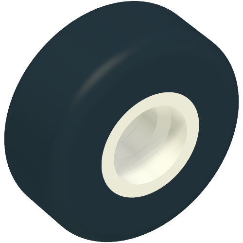Rendu LDraw de Pneu lisse petit avec centre fixe creux blanc (roue navette spatiale) (Tyre Smooth Small with White Hollow Fixed Center (Space Shuttle Wheel)), couleur indicative