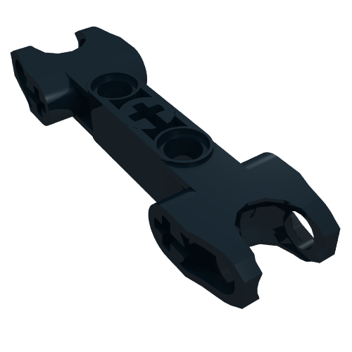 Rendu LDraw de Connecteur d'axe et de connecteur Technic 2 x 7 avec deux douilles à rotule, extrémités carrées et trou d'axe au centre (Technic Axle and Pin Connector 2 x 7 with Two Ball Joint Sockets, Squared Ends and Axle Hole in Center), couleur indicative