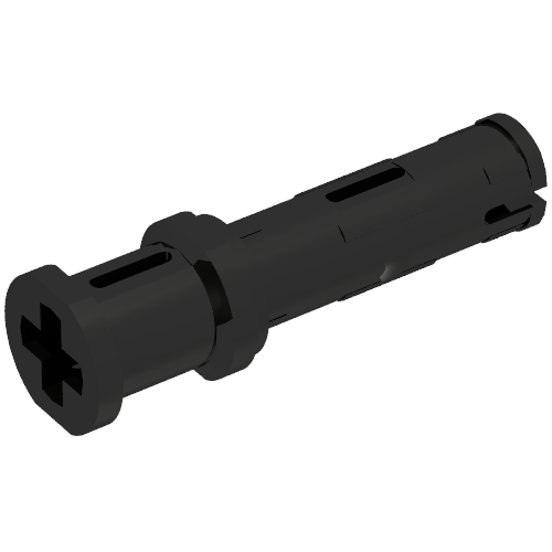 Rendu LDraw de Connecteur Technic long avec arêtes de frottement dans le sens de la longueur et bush d'arrêt [2 trous latéraux, petit trou de connecteur] (Technic Pin Long with Friction Ridges Lengthwise and Stop Bush [2 Lateral Holes, Small Pin Hole]), couleur indicative