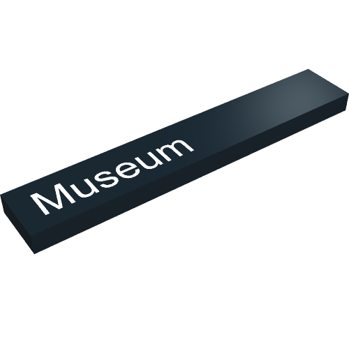 Rendu LDraw de Tuile 1 x 6 avec motif imprimé "Museum" (Tile 1 x 6 with "Museum" Print), couleur indicative