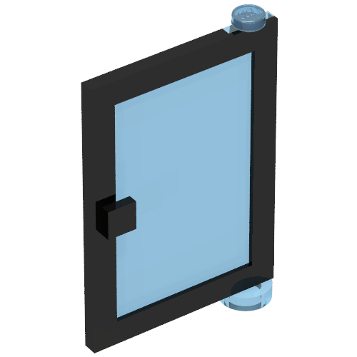 Rendu LDraw de Porte 1 x 4 x 5 droite avec verre bleu transparent-clair (Door 1 x 4 x 5 Right with Trans-Light Blue Glass), couleur indicative