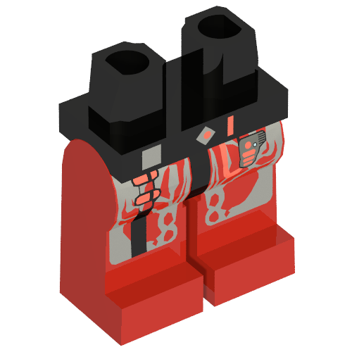 Rendu LDraw de Hips and Red jambes avec Silver Circuitry Print LEGO P, couleur indicative