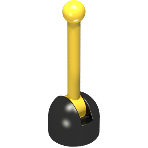 Rendu LDraw de Levier petite base avec levier jaune (Lever Small Base with Yellow Lever), couleur indicative