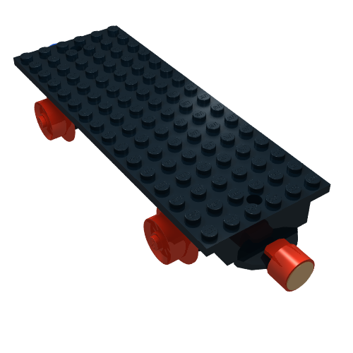 Rendu LDraw de Train Base 6 x 16 Type I avec roues et aimants rouges et bleus (Train Base 6 x 16 Type I with Wheels and Red and Blue Magnets), couleur indicative