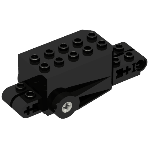 Rendu LDraw de Pullback Motor 9 x 4 x 2 1/3 avec Black Base, White axe trou, tenon on Front Top Surface, couleur indicative