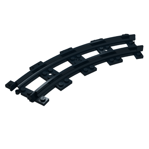 Rendu LDraw de Tracé de véhicule, Train, Plastique, étroit, Courbe (Vehicle Track, Train, Plastic, Narrow, Curve), couleur indicative