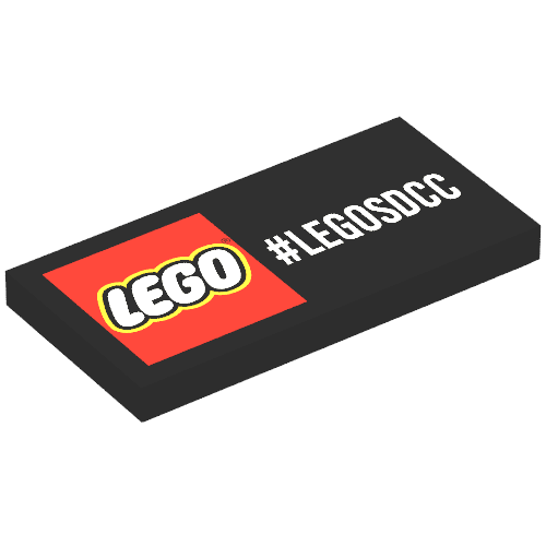 Rendu LDraw de Tuile 2 x 4 avec logo LEGO et motif imprimé #LEGOSDCC (Tile 2 x 4 with Lego Logo and #LEGOSDCC Print), couleur indicative