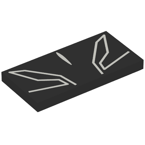 Rendu LDraw de Tuile 2 x 4 avec masque Black Panther motif imprimé (Tile 2 x 4 with Black Panther Mask Print), couleur indicative