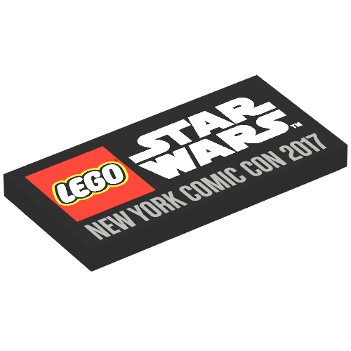 Rendu LDraw de Tuile 2 x 4 avec logo LEGO Star Wars et motif imprimé 'New York Comic Con 2017' (Tile 2 x 4 with LEGO Star Wars Logo and 'New York Comic Con 2017' Print), couleur indicative