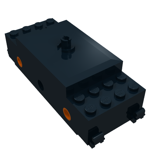 Rendu LDraw de Moteur, Base de train, RC Train avec câble PF, Supports de roue orange (Motor, Train Base, RC Train with PF Cable, Orange Wheel Holders), couleur indicative