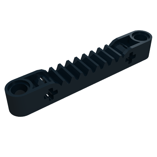 Rendu LDraw de Crémaillère Technic 1 x 7 avec axe et trous pour connecteurs (Technic Gear Rack 1 x 7 with Axle and Pin Holes), couleur indicative