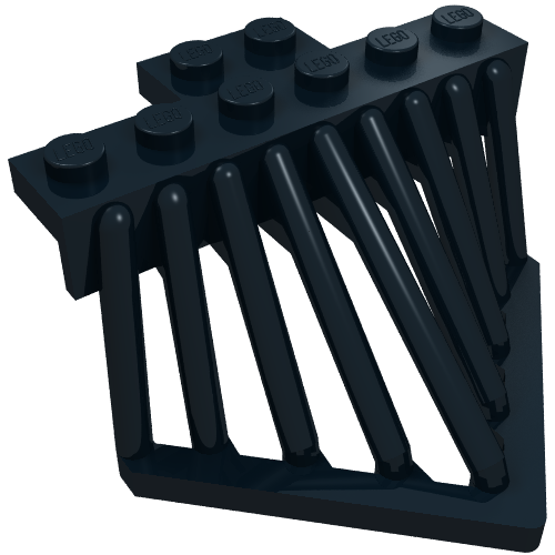 Rendu LDraw de Receveur de vache de train, plaque spéciale 2 x 6 avec barres inclinées (Train Cow Catcher, Plate Special 2 x 6 with Sloped Bars), couleur indicative