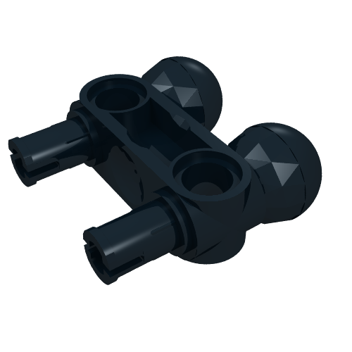 Rendu LDraw de Connecteur à grande figurine, perpendiculaire 3l avec 2 connecteurs et 2 rotules (Large Figure Connector, Perpendicular 3L with 2 Pins and 2 Ball Joints), couleur indicative
