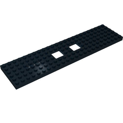 Rendu LDraw de Base de véhicule, train 6 x 24 avec deux ouvertures 2 x 2 et 3 trous ronds à chaque extrémité (Vehicle Base, Train 6 x 24 with Two 2 x 2 Openings and 3 Round Holes Each End), couleur indicative