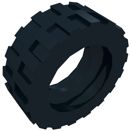Rendu LDraw de Pneu 17,5 x 6 avec bandes de roulement décalées peu profondes et bande médiane (Tyre 17.5 x 6 with Shallow Staggered Treads and Middle Band), couleur indicative