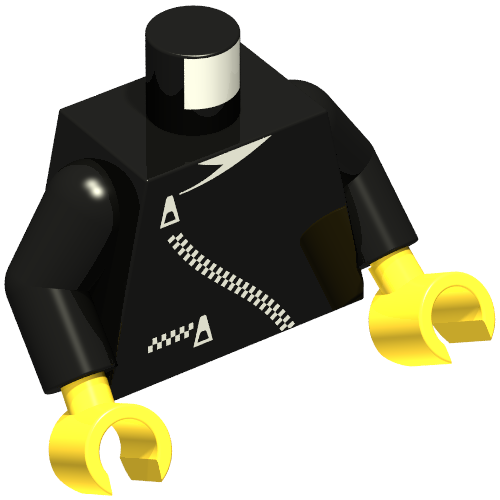 Torse, veste avec fermeture éclair incurvée et motif imprimé poche, bras noirs, mains jaunes (Torso, Jacket with Curved Zipper and Pocket Print, Black Arms, Yellow Hands)