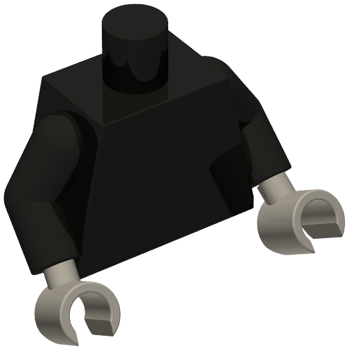 Rendu LDraw de Torse, bras noirs, mains gris bleuté foncé [plaine] (Torso, Black Arms, Dark Bluish Gray Hands [Plain]), couleur indicative