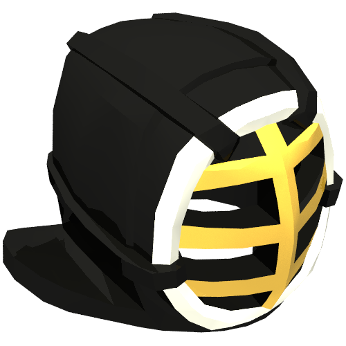 Rendu LDraw de Masque, Kendo, calandre dorée, garniture blanche (Mask, Kendo, Gold Grille, White Trim), couleur indicative