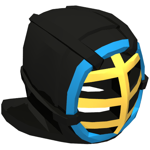 Rendu LDraw de Masque, Kendo, calandre dorée, garniture bleue (Mask, Kendo, Gold Grille, Blue Trim), couleur indicative