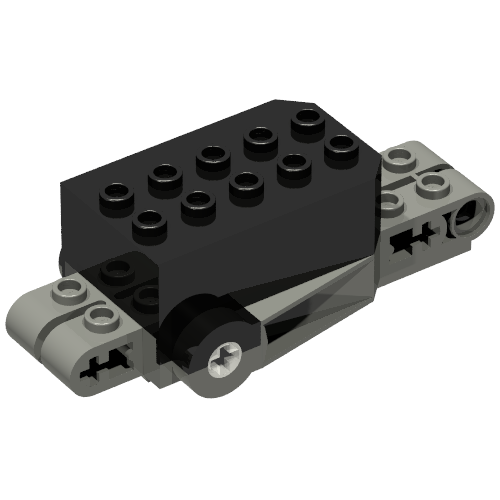 Rendu LDraw de Pullback Motor 9 x 4 x 2 1/3 avec Dark Gray Base, White axe trou, tenon on Front Top Surface, couleur indicative