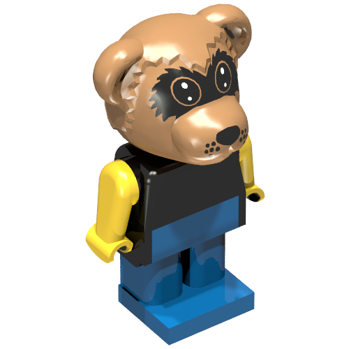 Rendu LDraw de Fabuland figurine raton laveur (Fabuland Figure Raccoon), couleur indicative